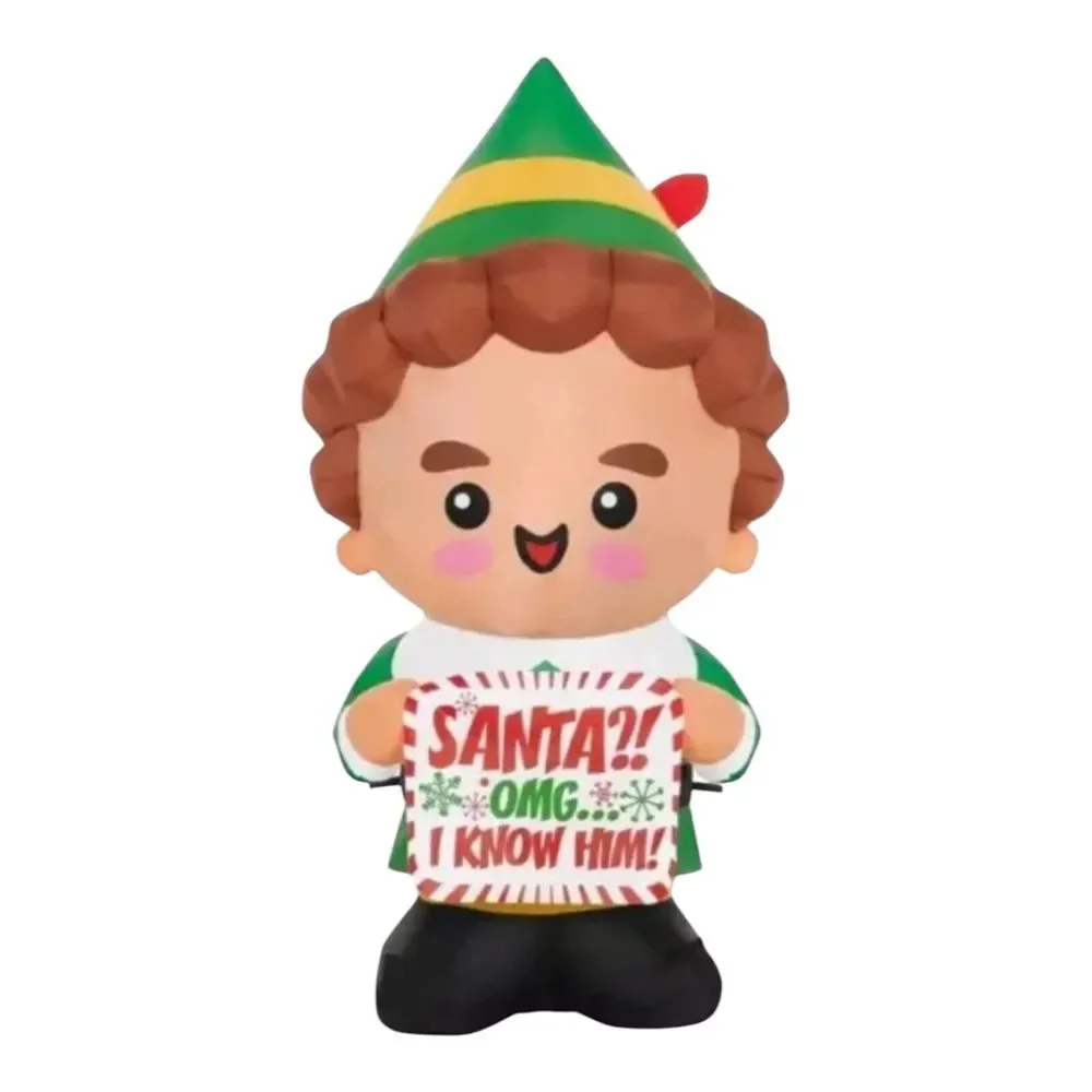LED‎ Stylized Buddy the Elf with Banner Christmas Airblown Inflatable 3.5 Ft.